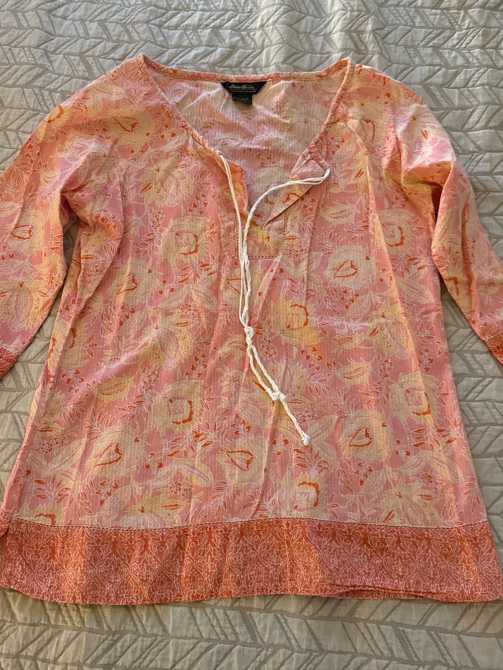 Eddie Bauer Pink Floral Tie-Front Tunic